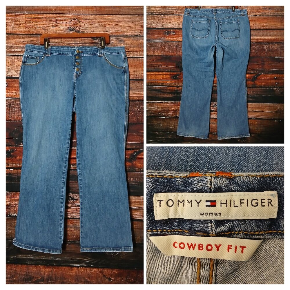Tommy Hilfiger Vintage Jeans Plus Size 18 Cowboy Fit Button Fly Blue Denim